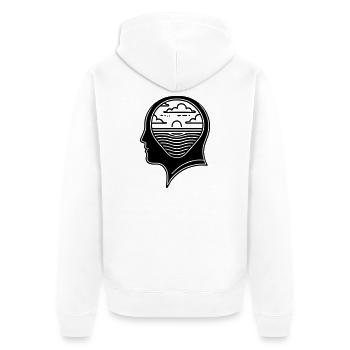 Innerer Frieden – Kopf mit Sonnenuntergang - Unisex Premium Bio Zip Hoodie - Weiß - Hinten - Thijin (182cm)