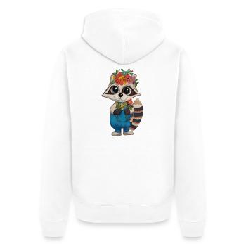 Flower Wreath Raccoon - Unisex Premium Organic Zip Hoodie - white - Back - Thijin (182cm)