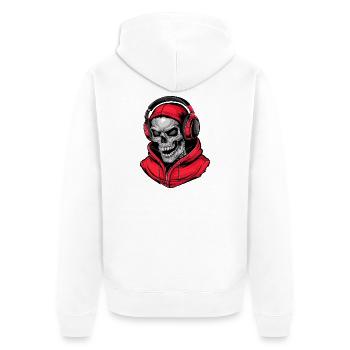Skull in Red Hoodie with Headphones - Unisex Premium Organic Zip Hoodie - white - Back - Thijin (182cm)