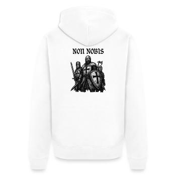 Templer nach der Schlacht – NON NOBIS - Unisex Premium Bio Zip Hoodie - Weiß - Hinten - Thijin (182cm)