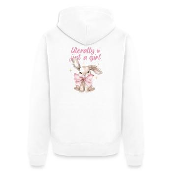 Just a Girl Coquette Shirt – Girly Top - Unisex Premium Bio Zip Hoodie - Weiß - Hinten - Thijin (182cm)