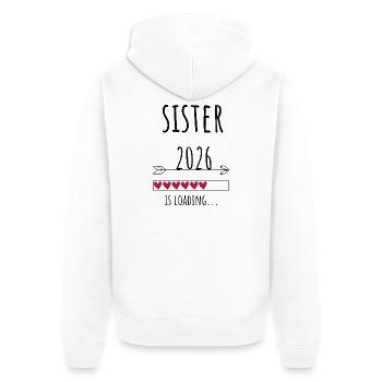 Sister to be 2026 Geschenk Schwangerschaft - Unisex Premium Bio Zip Hoodie - Weiß - Hinten - Thijin (182cm)