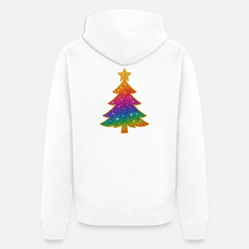 Arbre de Noël scintillant arc-en-ciel - Veste à capuche bio Premium Unisexe - blanc