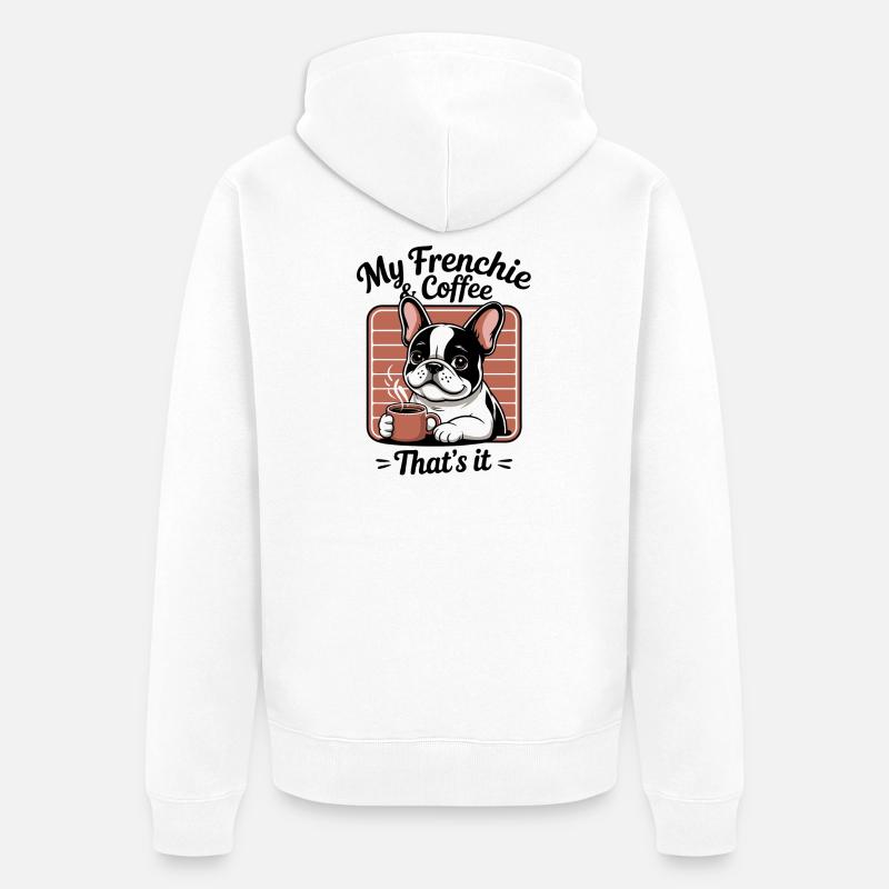 Frenchie bouledogue français dessin animé - Veste à capuche bio Premium Unisexe - blanc