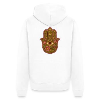 Hamsa Eye Floral Boho Kunstwerk - Unisex Premium Bio Zip Hoodie - Weiß - Hinten - Thijin (182cm)
