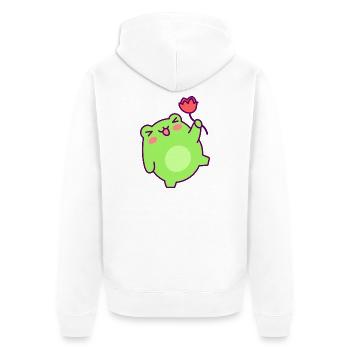 Kleines grünes Männchen fröhliche Tulpe - Unisex Premium Bio Zip Hoodie - Weiß - Hinten - Thijin (182cm)
