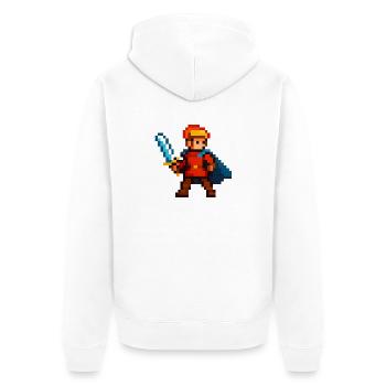 Pixelritter mit Schwert und Cape - Unisex Premium Bio Zip Hoodie - Weiß - Hinten - Thijin (182cm)