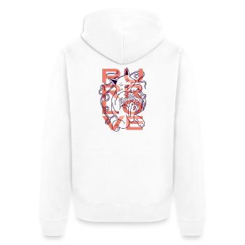 Purr Love Minimalistische Katze mit Garn - Unisex Premium Bio Zip Hoodie - Weiß - Hinten - Thijin (182cm)