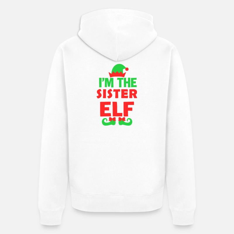 Ich bin die Schwester Elf - Unisex Premium Bio Zip Hoodie - Weiß
