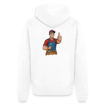 Fröhlicher Handwerker Daumen Hoch - Unisex Premium Bio Zip Hoodie - Weiß - Hinten - Thijin (182cm)