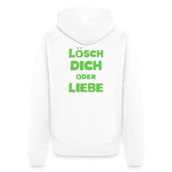 T-shirt « Supprimer » ou aimer dire le meme - Veste à capuche bio Premium Unisexe - blanc - Dos - Thijin (182cm)