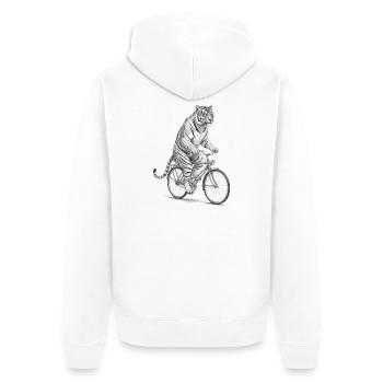 Tiger Rider on Vintage Bicycle - Unisex Premium Organic Zip Hoodie - white - Back - Thijin (182cm)
