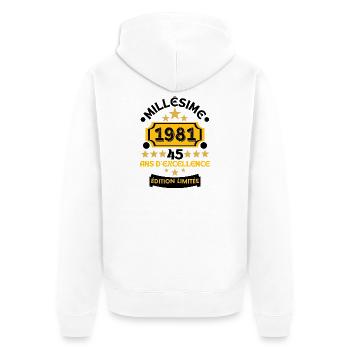 Vintage 1981 45 Jahre Geburtstag, Vintage 1981 - Unisex Premium Bio Zip Hoodie - Weiß - Hinten - Thijin (182cm)
