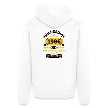 Vintage 1996 30 Jahre Geburtstag, Vintage 1996 - Unisex Premium Bio Zip Hoodie - Weiß - Hinten - Thijin (182cm)