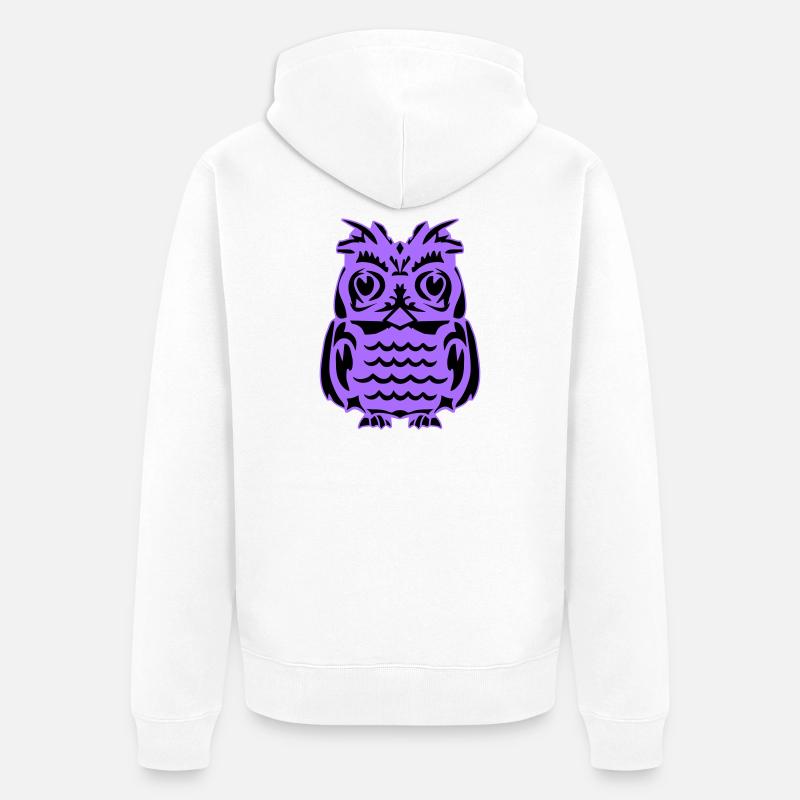 Silhouette de la chouette violette - Veste à capuche bio Premium Unisexe - blanc