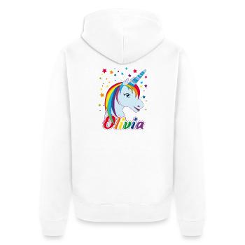 Einhorn Olivia Regenbogen  - Unisex Premium Bio Zip Hoodie - Weiß - Hinten - Thijin (182cm)
