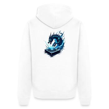 Blaues Drachen-DJ Kraft - Unisex Premium Bio Zip Hoodie - Weiß - Hinten - Thijin (182cm)