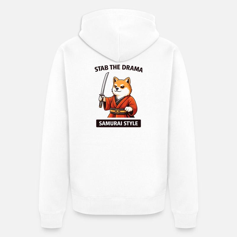 Samurai Shiba : Poignarder le drame - Veste à capuche bio Premium Unisexe - blanc
