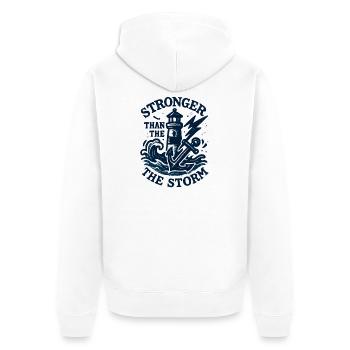 Stärker als der Sturm: Unerschütterliche Kraft - Unisex Premium Bio Zip Hoodie - Weiß - Hinten - Thijin (182cm)