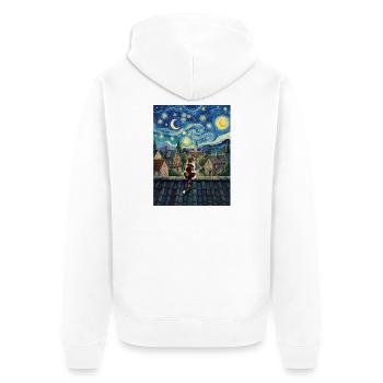 Starry Night Village Cat Van Gogh Art - Unisex Premium Organic Zip Hoodie - white - Back - Thijin (182cm)