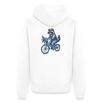 Waschbär auf Fahrrad Vintage Illustration - Unisex Premium Bio Zip Hoodie - Weiß - Hinten - Thijin (182cm)