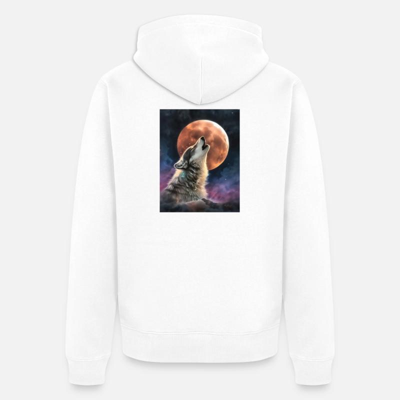 Heulender Wolf - Unisex Premium Bio Zip Hoodie - Weiß