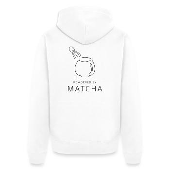 PowderedByMatcha - Unisex Premium Bio Zip Hoodie - Weiß - Hinten - Thijin (182cm)