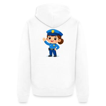 Comic-Polizistin winkt lachend – Lustiges Design - Unisex Premium Bio Zip Hoodie - Weiß - Hinten - Thijin (182cm)