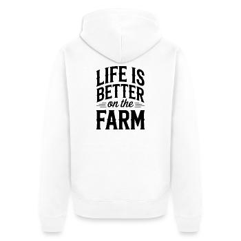 La vie est meilleure à la ferme - Veste à capuche bio Premium Unisexe - blanc - Dos - Thijin (182cm)