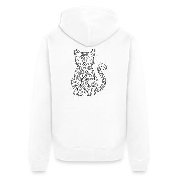 Katze mit Blumen Mandala im Körper zum ausmalen - Unisex Premium Bio Zip Hoodie - Weiß - Hinten - Thijin (182cm)