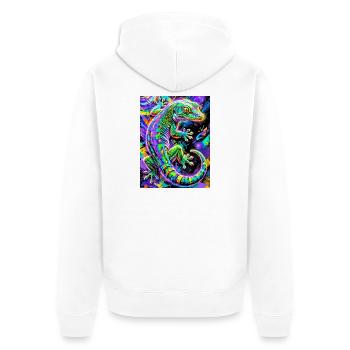 Gecko - Unisex Premium Bio Zip Hoodie - Weiß - Hinten - Thijin (182cm)
