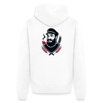 Seebaer Kapitaen Wappen Logo - Unisex Premium Bio Zip Hoodie - Weiß - Hinten - Thijin (182cm)