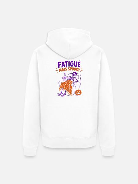 Müde, aber gruselig – Halloween-Skelett. - Unisex Premium Bio Zip Hoodie - Weiß