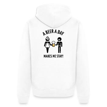 A Beer A Day Makes Me Stay! (Bier Biertrinker 2C) - Unisex Premium Bio Zip Hoodie - Weiß - Hinten - Thijin (182cm)