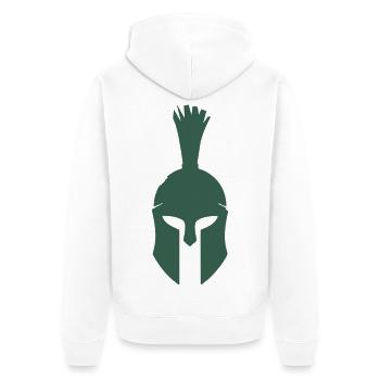 Spartanischer Helm Minimalist - Unisex Premium Bio Zip Hoodie - Weiß - Hinten - Thijin (182cm)