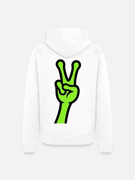 Alien Hand Peace Zeichen Icon - Unisex Premium Bio Zip Hoodie - Weiß