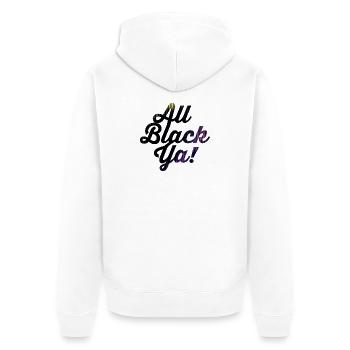All Black Ya Neon Streifen Schrift - Unisex Premium Bio Zip Hoodie - Weiß - Hinten - Thijin (182cm)