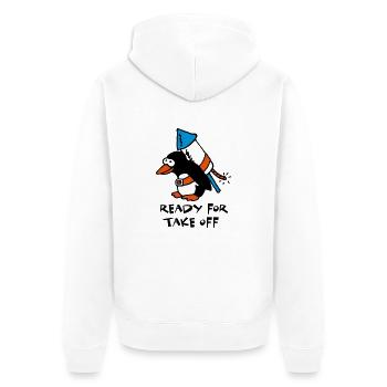 rocket_pinguin_white_c_3c - Unisex Premium Bio Zip Hoodie - Weiß - Hinten - Thijin (182cm)