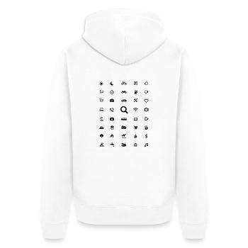 Travel Shirt - Mit Icons sprechen - Unisex Premium Bio Zip Hoodie - Weiß - Hinten - Thijin (182cm)