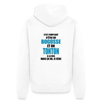 c'est compliqué d'être un bogosse et un tonton - Veste à capuche bio Premium Unisexe - blanc - Dos - Thijin (182cm)