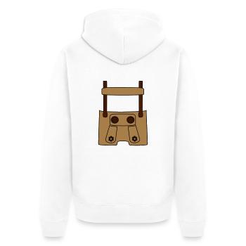 Meine erste Lederhose (vorne) - Unisex Premium Bio Zip Hoodie - Weiß - Hinten - Thijin (182cm)