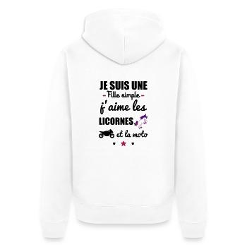 Fille simple licorne moto, motarde, cadeau licorne - Veste à capuche bio Premium Unisexe - blanc - Dos - Thijin (182cm)