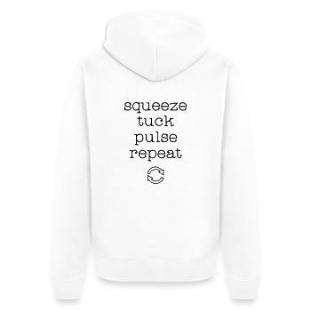 Squeez, Tuck, Pulse, Repeat - Unisex Premium Bio Zip Hoodie - Weiß - Hinten - Thijin (182cm)