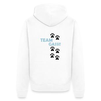 (team_gassi_02) - Unisex Premium Bio Zip Hoodie - Weiß - Hinten - Thijin (182cm)