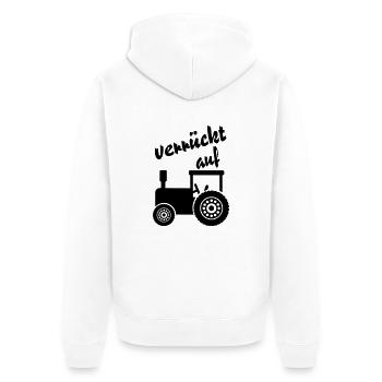 verrückt auf Traktor / Traktor - Unisex Premium Bio Zip Hoodie - Weiß - Hinten - Thijin (182cm)