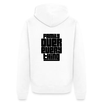 Familiy Over Everything - Unisex Premium Bio Zip Hoodie - Weiß - Hinten - Thijin (182cm)