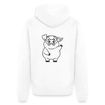 Comic winkendes lustiges Schwein - Unisex Premium Bio Zip Hoodie - Weiß - Hinten - Thijin (182cm)