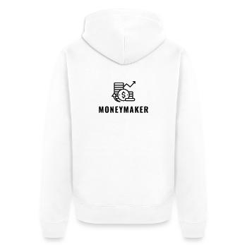 MONEYMAKER - Unisex Premium Bio Zip Hoodie - Weiß - Hinten - Thijin (182cm)