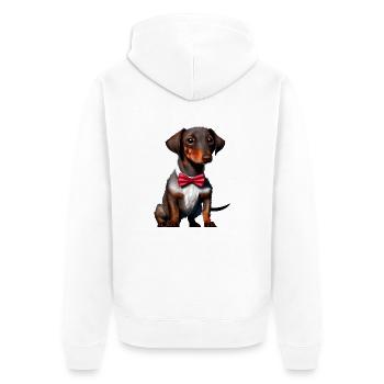 Chiot teckel Teckel avec nœud papillon Dog Dogs - Veste à capuche bio Premium Unisexe - blanc - Dos - Thijin (182cm)