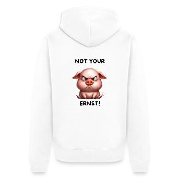 Ernsthaftes Schweinchen - Unisex Premium Bio Zip Hoodie - Weiß - Hinten - Thijin (182cm)